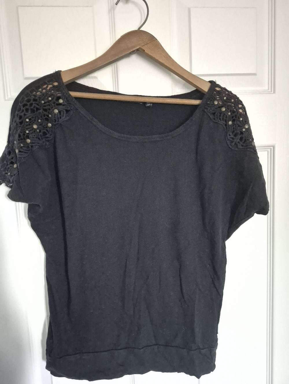 Black Crochet Shoulder Tee - Dex